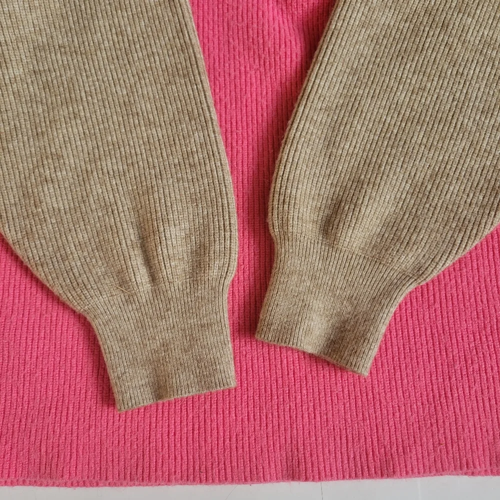 Free People Color Block Turtleneck Sweater in Pink Brown Tan - Picture 8 of 10